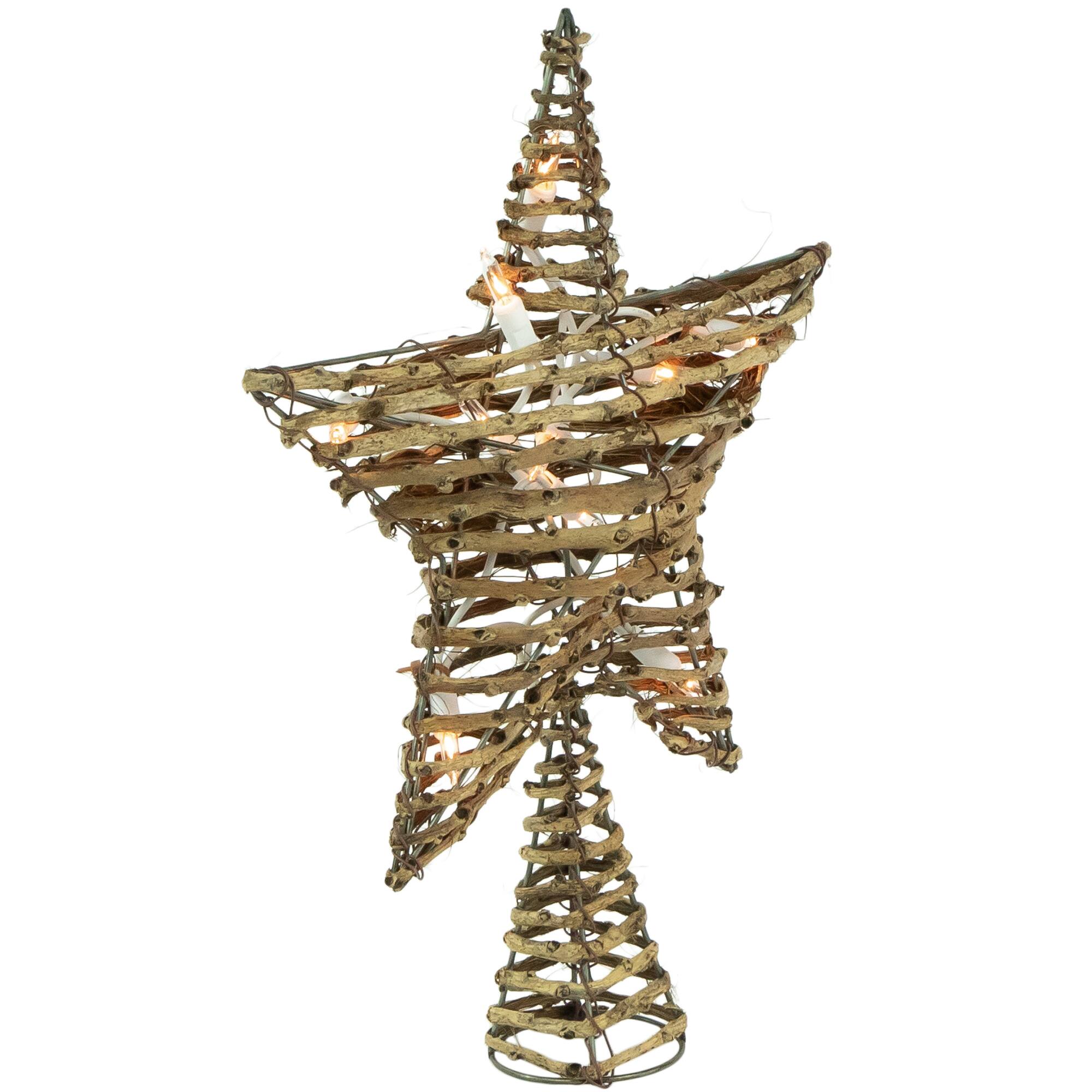 11.5" Lighted Rattan Star Christmas Tree Topper, Clear Lights